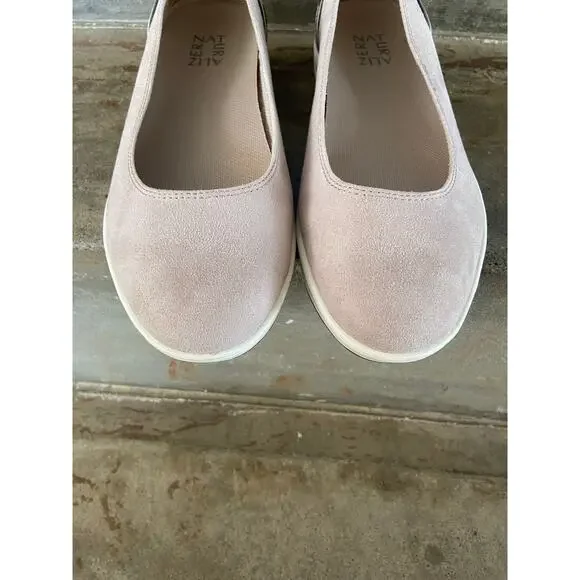 Naturalizer Harris taupe faux suede ballet style slip on with snake print accent - Picture 4 of 9